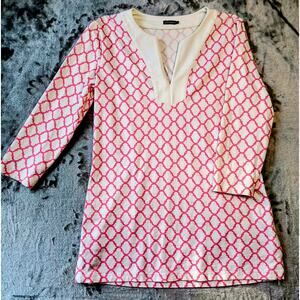 J McLaughlin White and Pink Women's Tunic Top Size Small